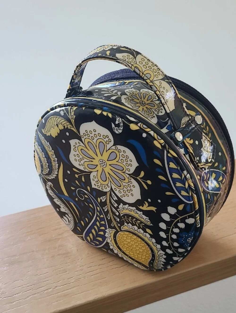 Vera Bradley Navy, Yellow & Blue Floral Round Cosmetic Case